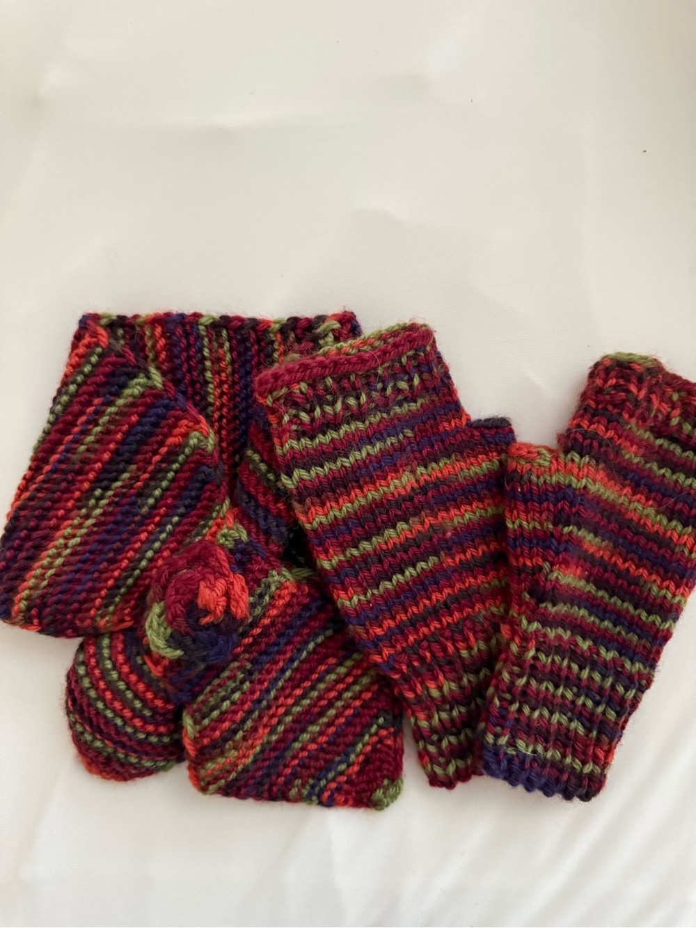 Handmade Multicolor Knit Scarf and Fingerless Gloves Mittens NWOT